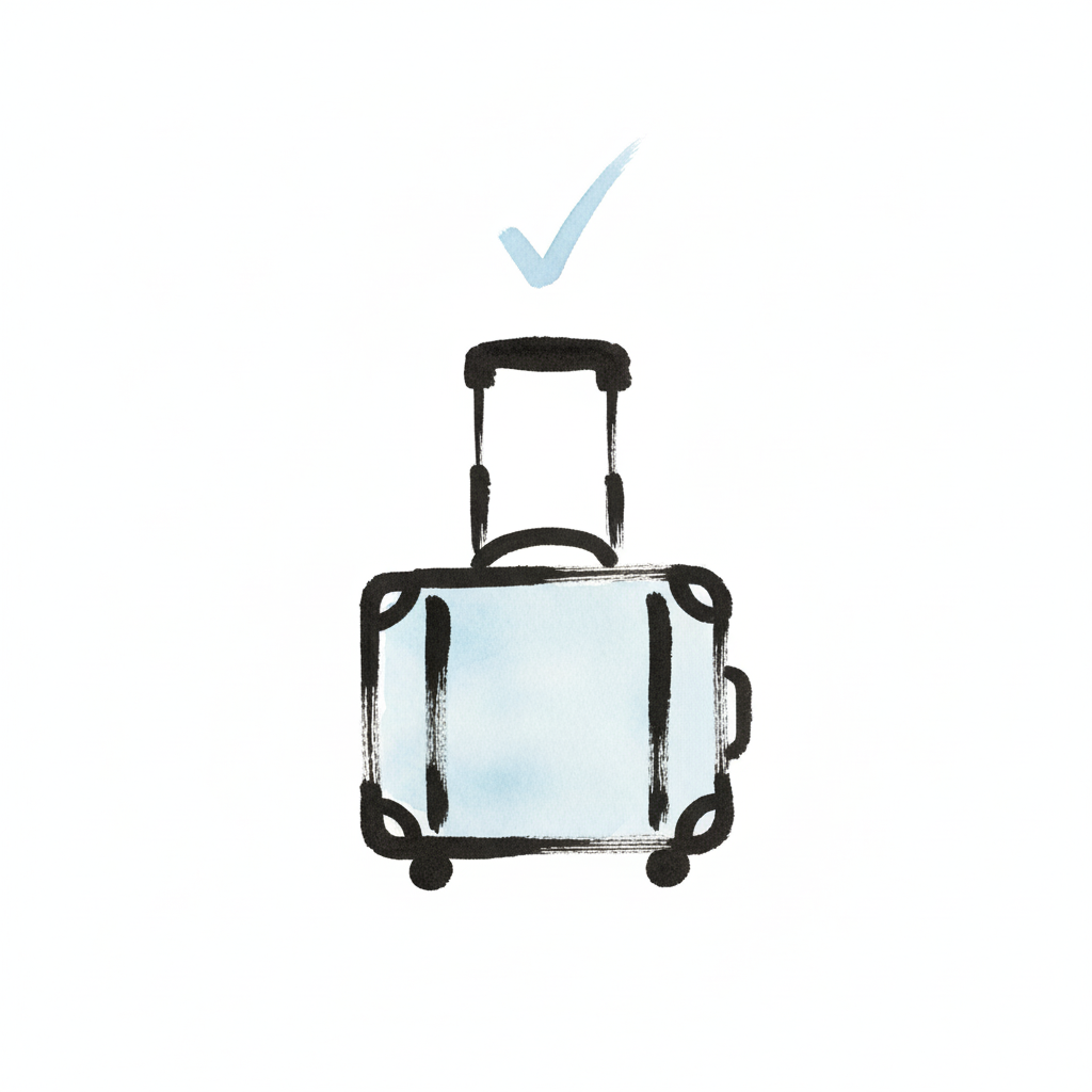 Sumi-e illustration of a phone with a packing checklist and floating travel items